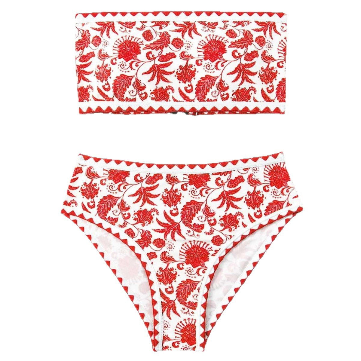 Damen Bandeau-Bikini-Set mit farbenfrohem floralen Muster und elastischem Gürtel R&B