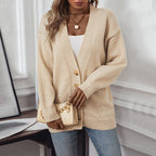 Damen gemütliche Strickjacke mit Knopfdetails und tiefem V-Ausschnitt