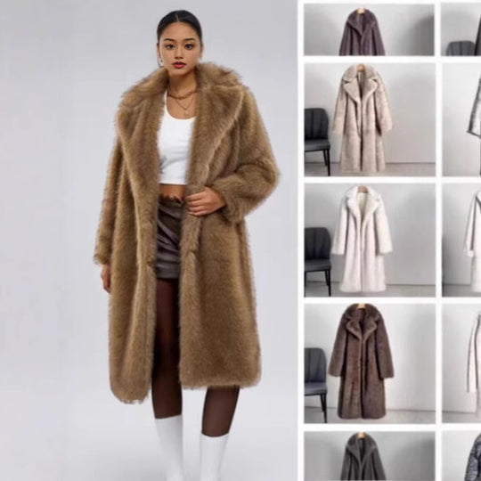 Damen Luxus Kunstfell Mantel R&B