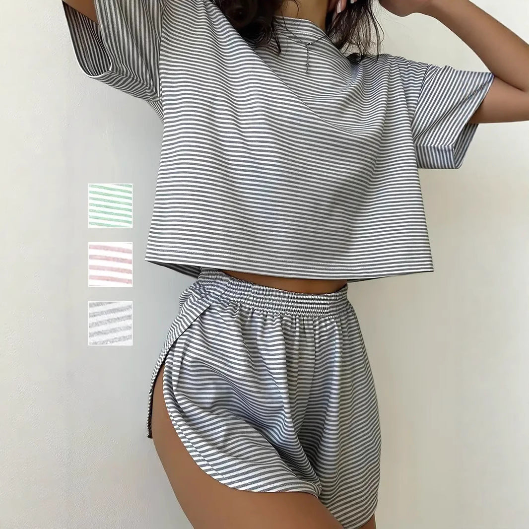 Damen lässiges Set aus T-Shirt und Shorts mit seitlichen Schlitzen R&B