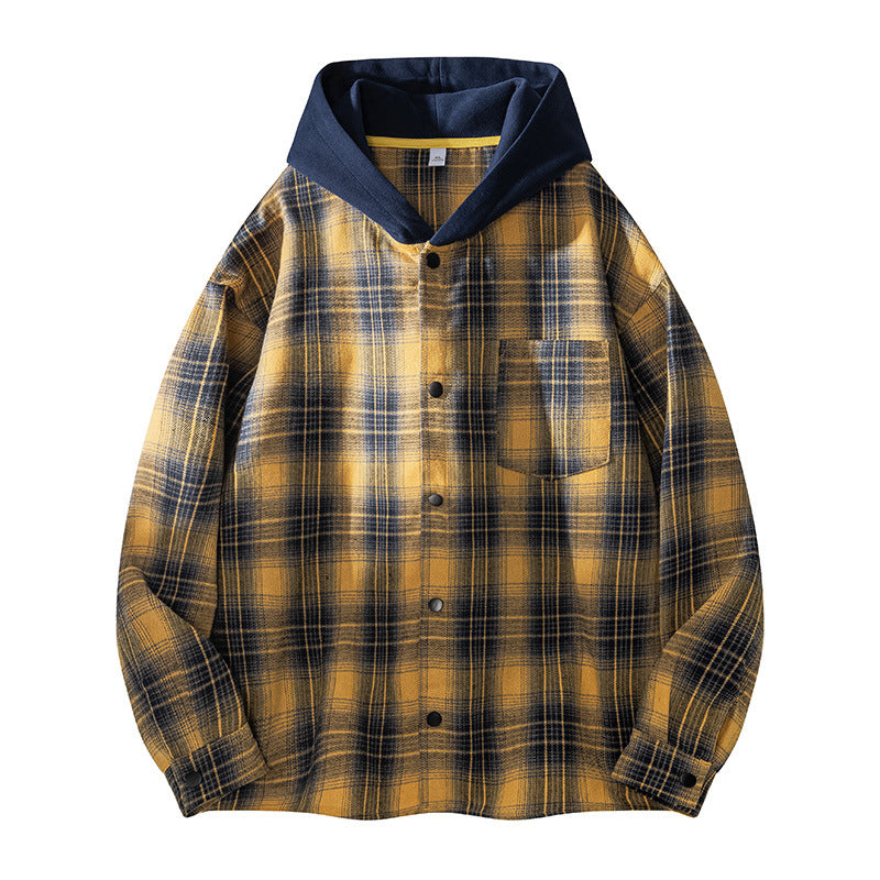 Herren lässige Hemdjacke mit gefütterter Kapuze und Karomuster R&B