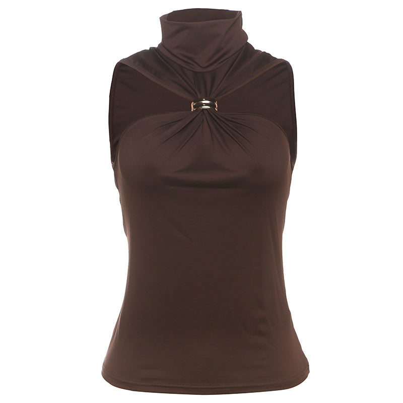 Damen elegantes Top mit hohem Kragen und schlichtem Design R&B