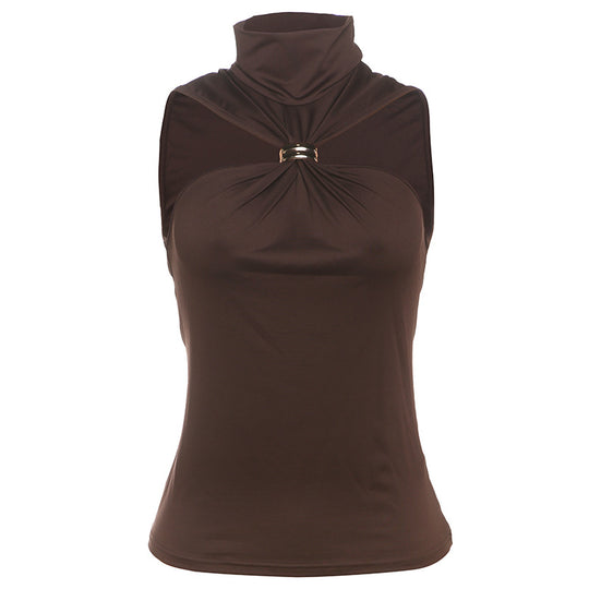 Damen elegantes Top mit hohem Kragen und schlichtem Design R&B