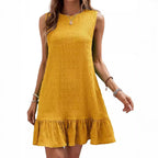 Damen lässiges Kleid mit Rüschensaum und strukturiertem Stoff R&B
