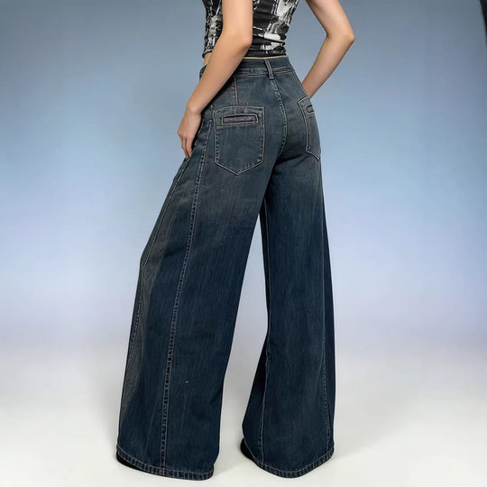 Damen weite Denim-Jeans mit hohem Bund und klassischem Schnitt R&B