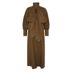 Damen Maxikleid mit eleganten Puffärmeln und schickem Schlips R&B