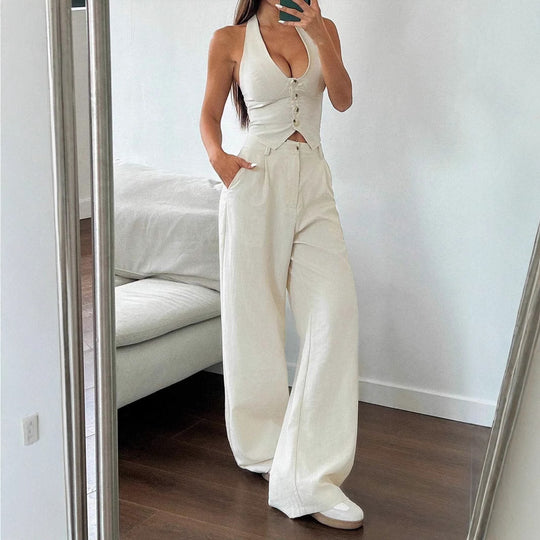Damen Crop-Top und Weite Hosen Ensemble R&B