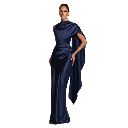 Damen Elegantes Maxikleid mit asymmetrischem Oberteil und fließendem Satin R&B