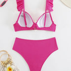 Damen Hochtailliertes Bikini-Set mit Rüschen und floralem Detail R&B