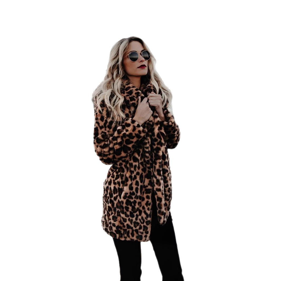 Damen Luxuriöser Kunstpelzmantel im exotischen Leopardenmuster R&B
