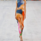 Frauen Abstract Print Bodycon Maxi Kleid