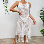 Damen Sommerliches Häkelkleid mit Fransen und seitlichem Schlitz R&B