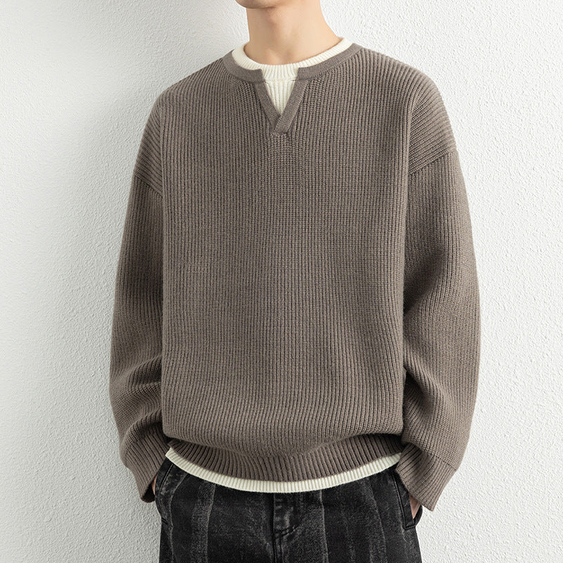 Herren Strickpullover mit V-Ausschnitt und strukturiertem Design R&B