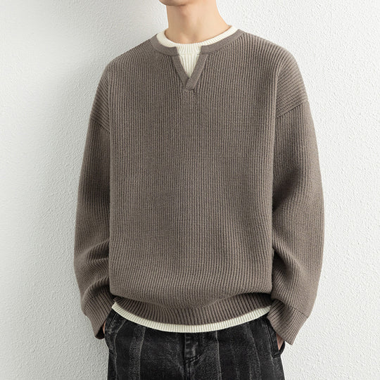 Herren Strickpullover mit V-Ausschnitt und strukturiertem Design R&B