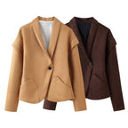 Damen elegante Suede-Jacke mit modischen Taschen R&B