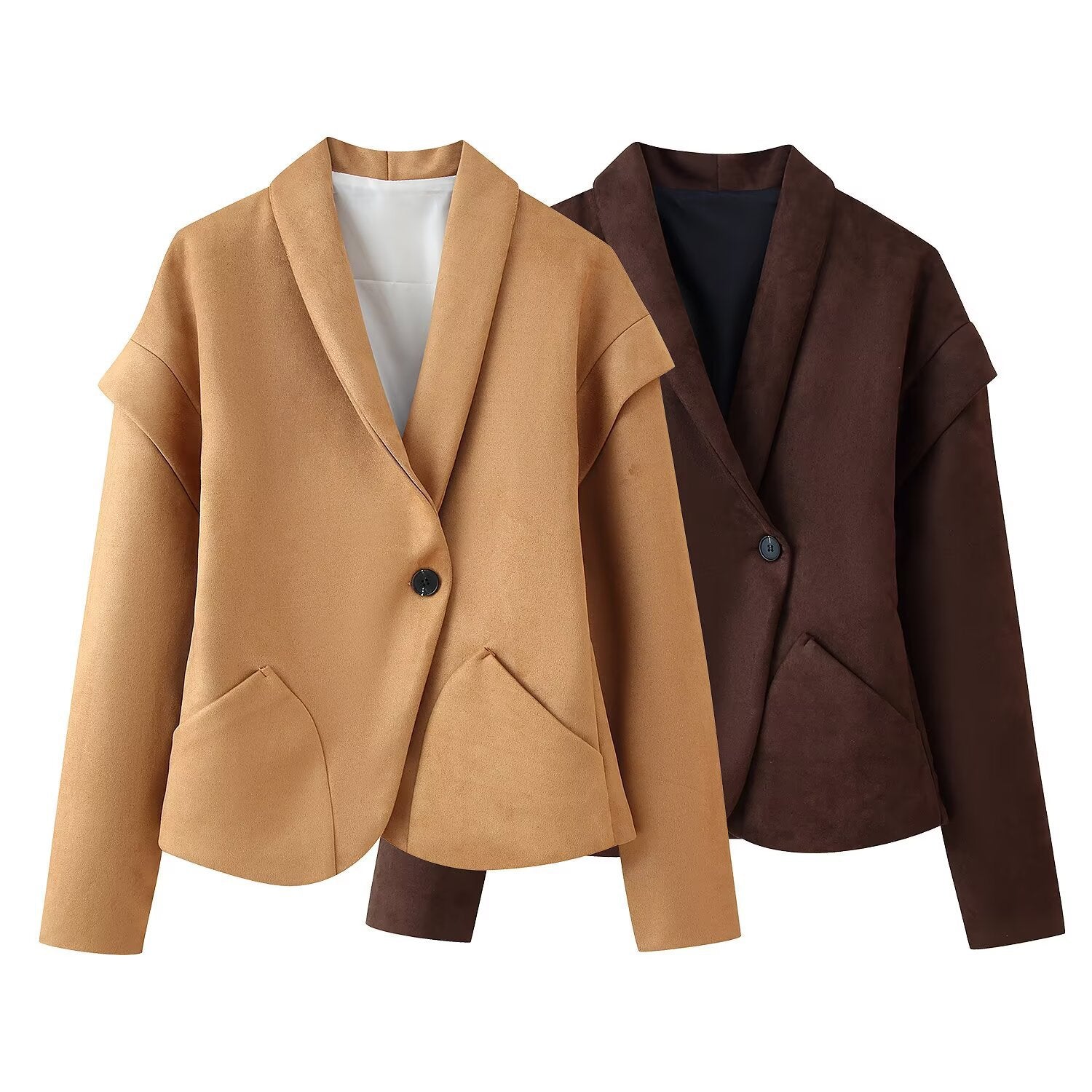 Damen elegante Suede-Jacke mit modischen Taschen R&B