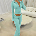 Damen Sportlicher Zweiteiler mit cropped Hoodie und elastischen Jogginghosen