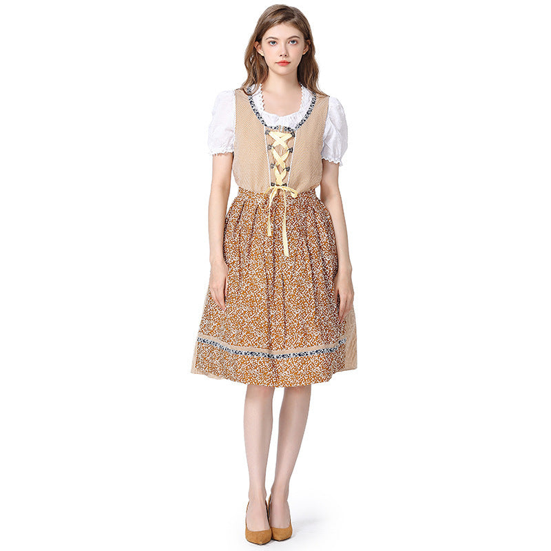 Damen nan traditionelles Oktoberfest Dirndlkleid mit Spitzenbluse, verstellbarer Korsettschnürung und gR&Blümter Schürze R&B