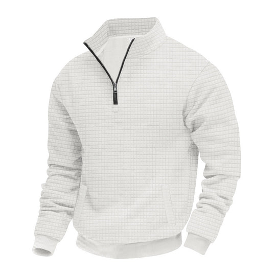 Herren nan gesteppter Halbzip-Sweater mit quadratischer Waffelstruktur und Kängurutasche R&B