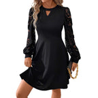 Damen Kleid mit romantischen Spitzenärmeln und schwingendem Rock R&B