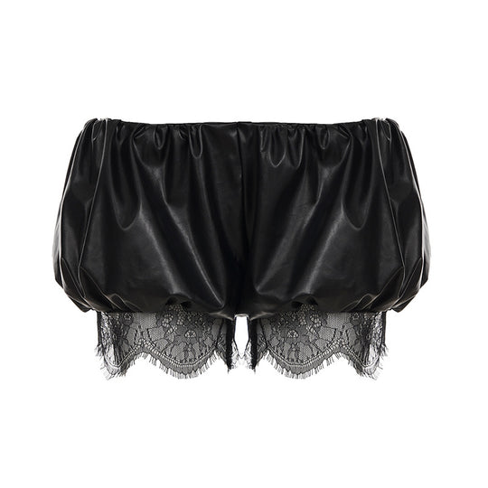 Damen Kunstleder-Shorts mit dekorativen Knopfdetails R&B