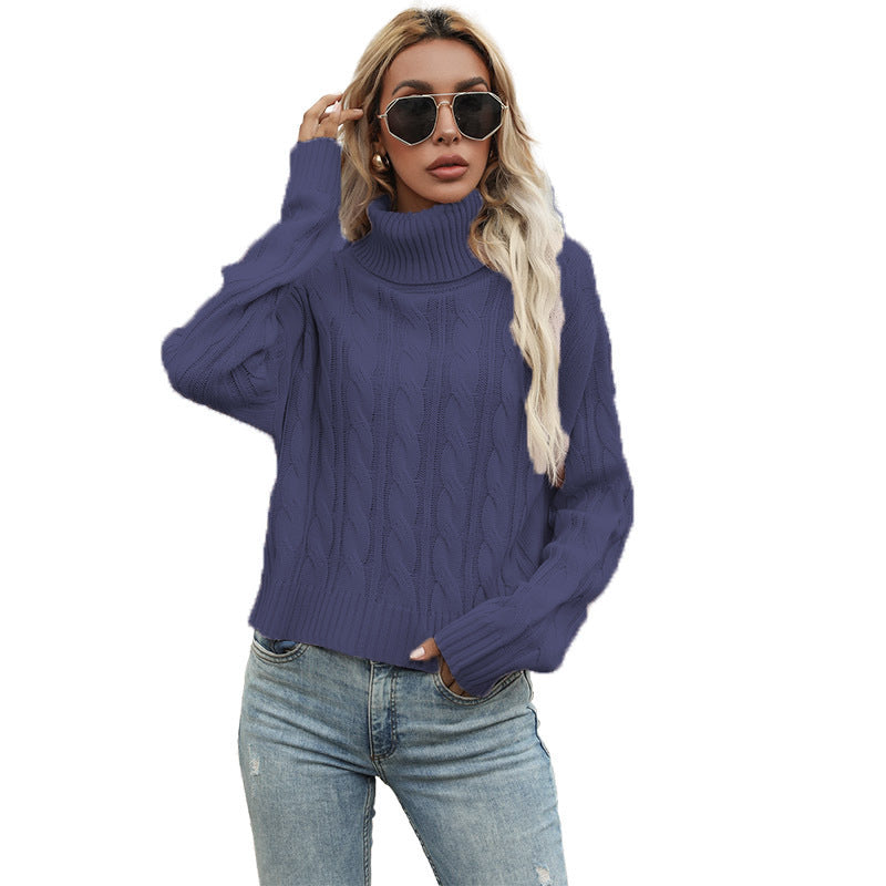 Damen pullover mit hohem Rollkragen und Zopfmuster R&B