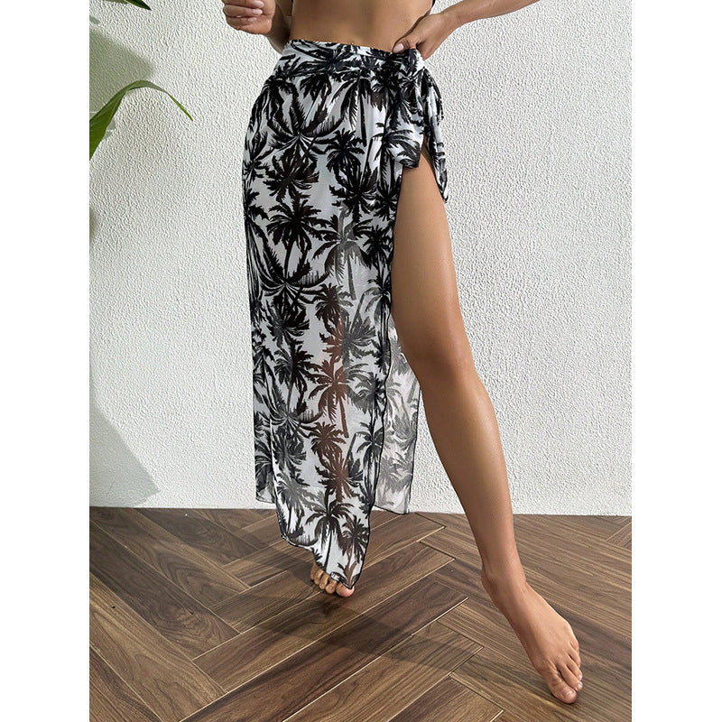 Damen Maxi-Transparentrock mit tropischem Palmenmuster R&B