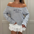 Damen Oversized Streifenpullover mit offenem Ausschnitt und lässigen Ärmeln