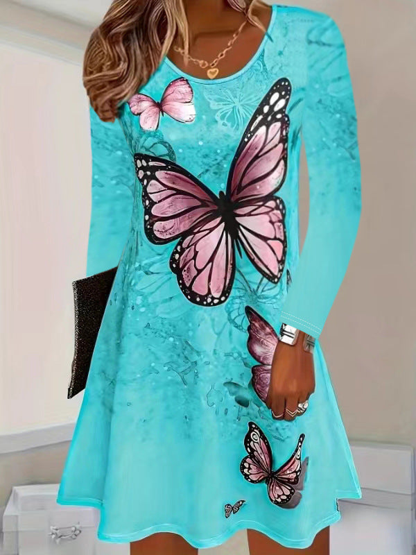 Damen Freizeitkleid mit floralem Schmetterlingsdesign und lockerer Passform R&B