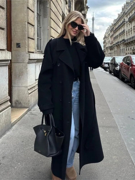 Damen eleganter und stylischer Trenchcoat mit taillierbarem Gürtel R&B