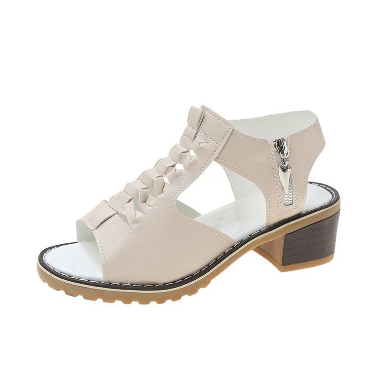Damen elegante Sandalen mit geflochtenen Riemen und komfortablem Blockabsatz R&B