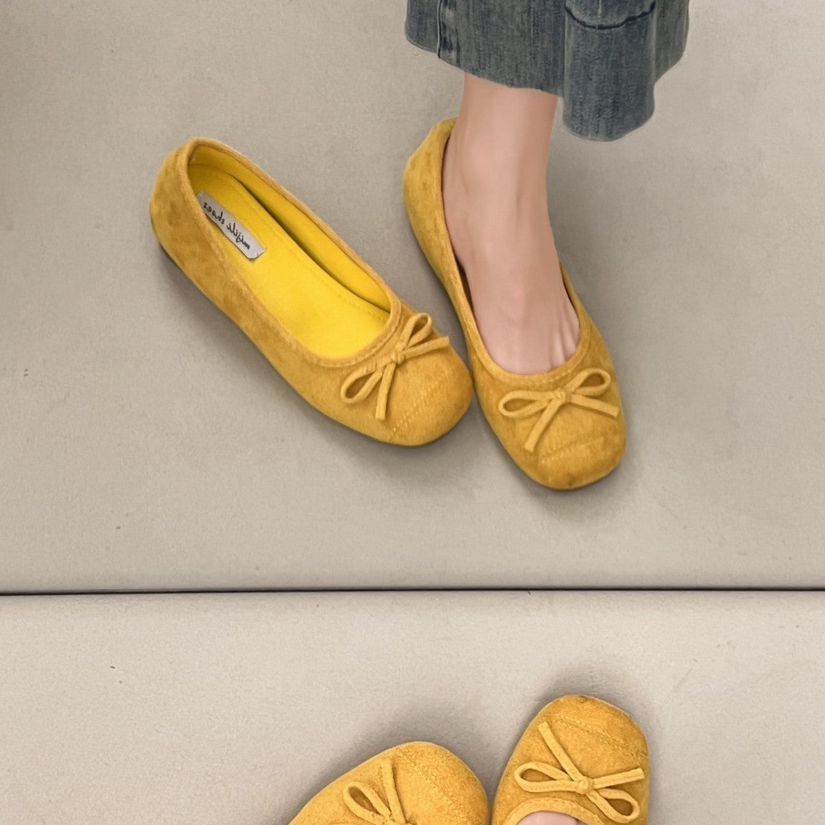 Damen Ballerinas mit zarter Schleifenapplikation und weichem Veloursleder EB