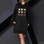 Damen Kapuzenkleid mit herzförmigem Druck