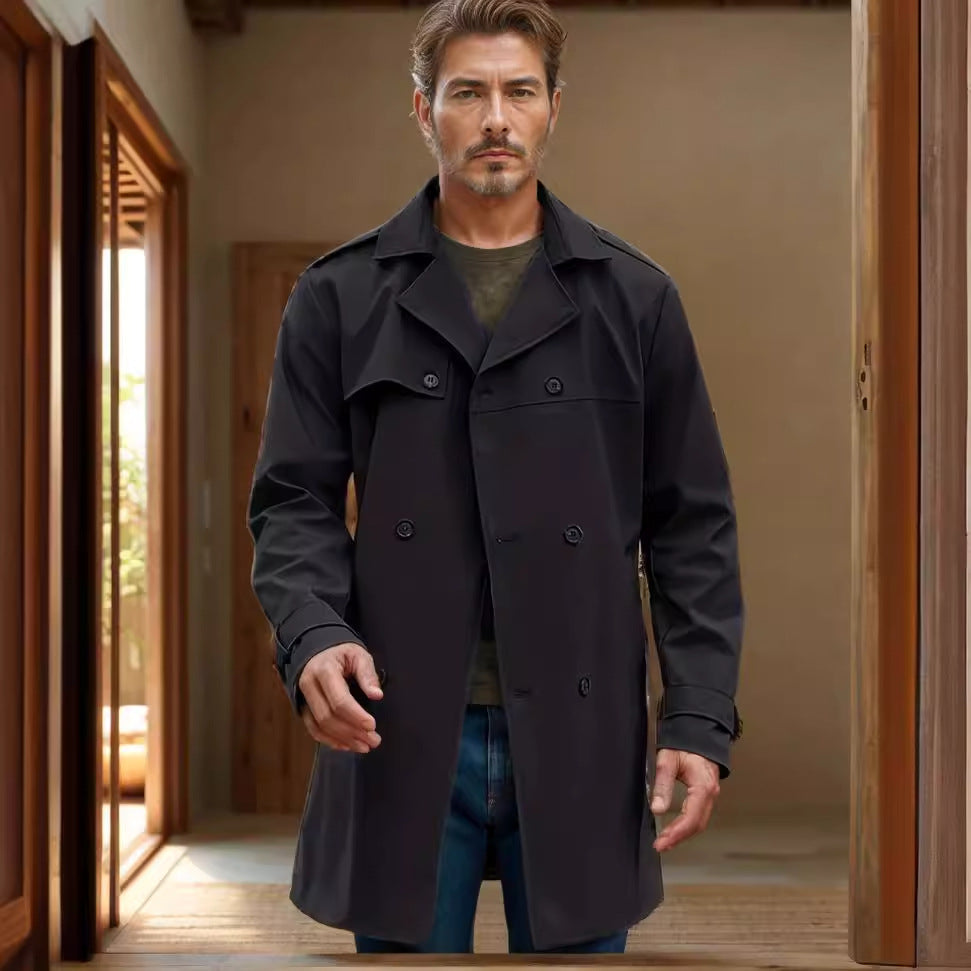 Herren modischer Trenchcoat mit praktischen Seitentaschen und abnehmbarem Innenfutter R&B