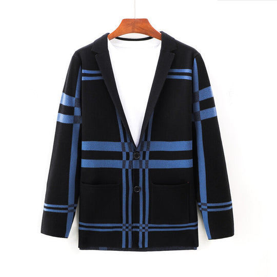 Herren modische Strickjacke mit elegantem Karomuster R&B