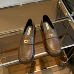 Damen elegante Mokassins mit dekorativem Gurt und goldener Schnalle R&B