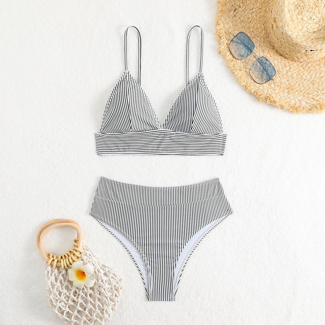 Damen Hochtailliertes Bikini-Set mit feinen Streifen R&B