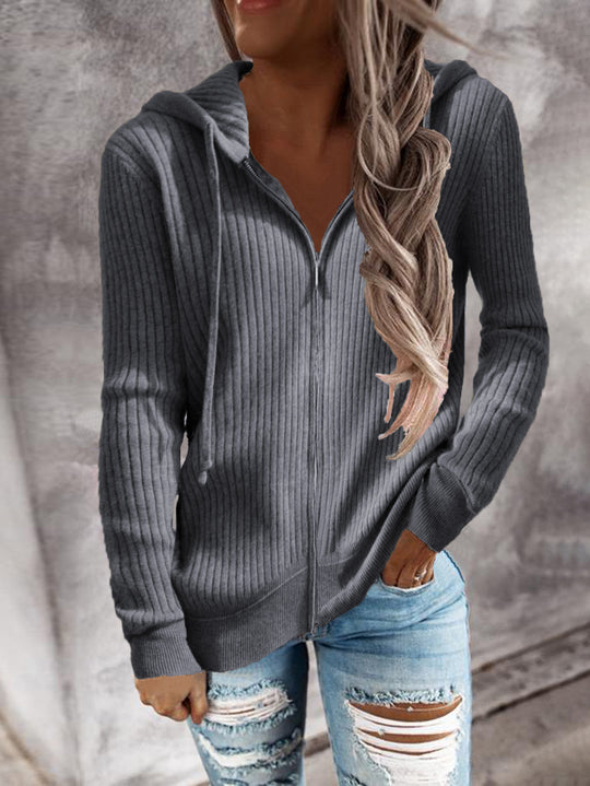 Damen Kapuzenjacke im modernen Rippenstrickdesign mit Taschen R&B