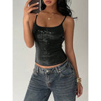 Damen Elegantes Spaghetti-Träger-Top mit Pailletten und figurbetontem Schnitt R&B