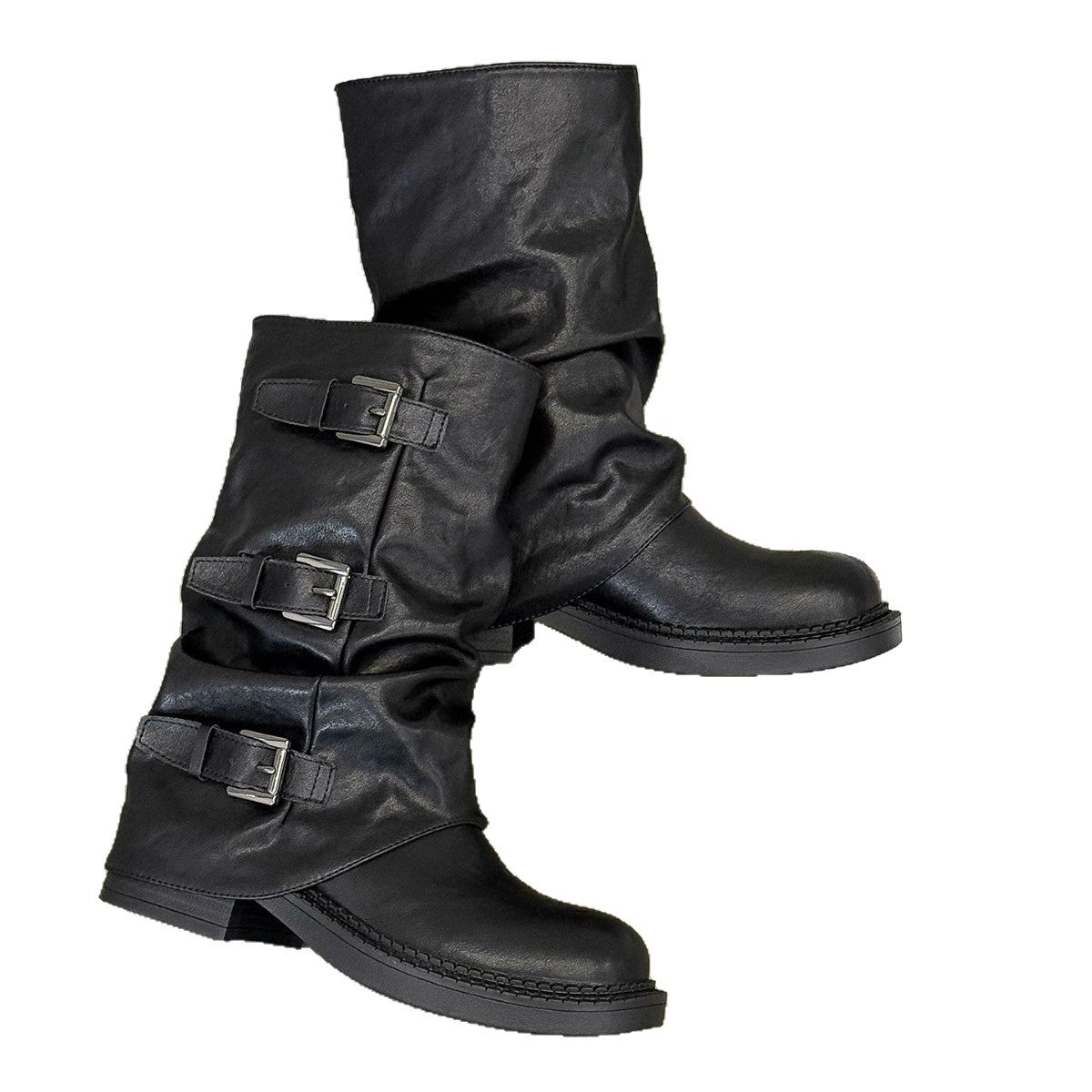 Damen modische Stiefel mit dekorativen Schnallen und robustem Profil R&B