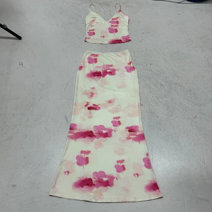 Damen Elegantes Blumenkleid mit schmaler Silhouette und Spaghetti-Trägern R&B