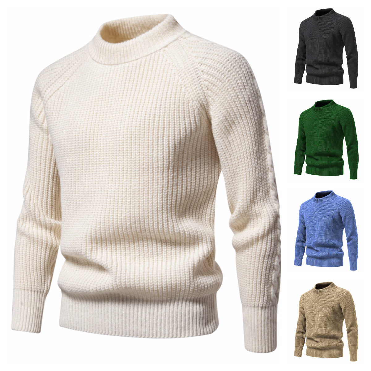 Herren kuscheliger Strickpullover mit hohem Kragen und Raglanmuster