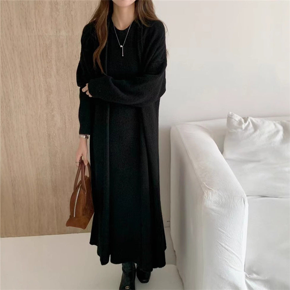 Damen Maxi-Strickkleid mit legerem Schnitt und langem Ärmel R&B