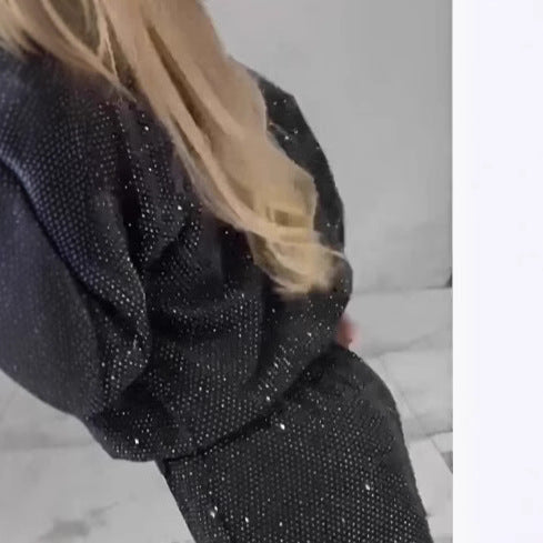 Damen funkelndes Lounge-Outfit mit elastischem Bund und modernem Schnitt R&B