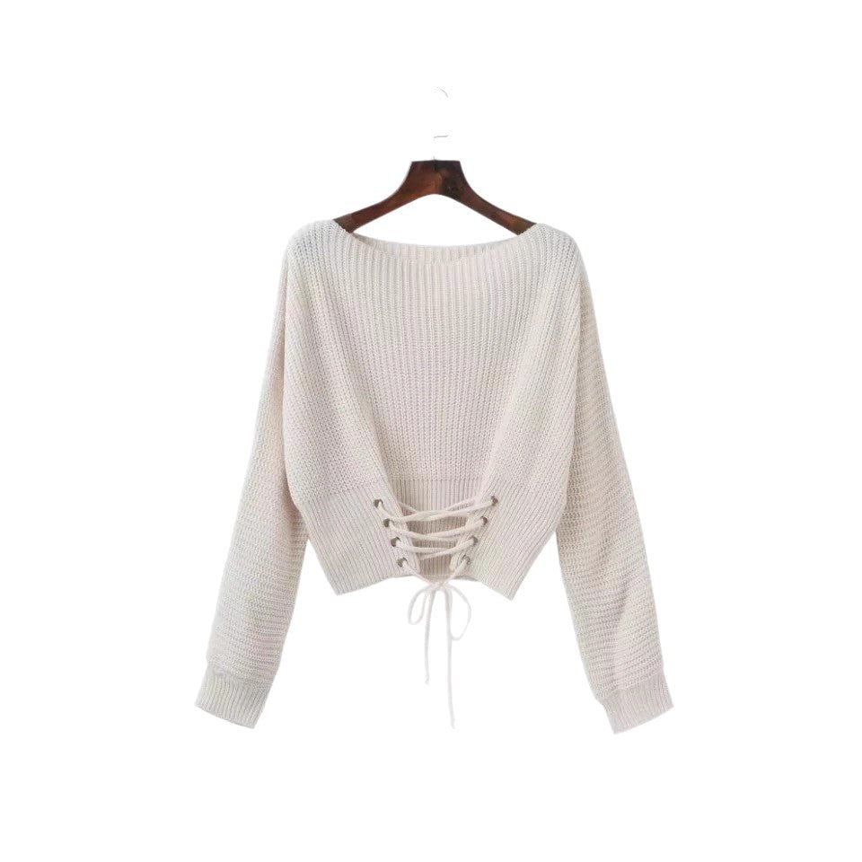 Damen modischer Strickpullover mit tiefem Rückendetail und lässiger Passform R&B