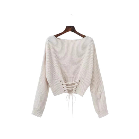 Damen modischer Strickpullover mit tiefem Rückendetail und lässiger Passform R&B