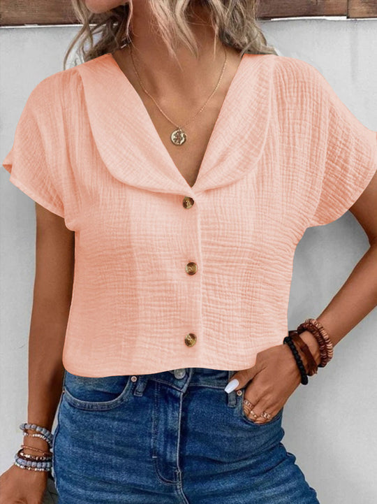 Damen Blusenshirt mit stilvollem Schalkragen und dekorativen Knopfdetails R&B