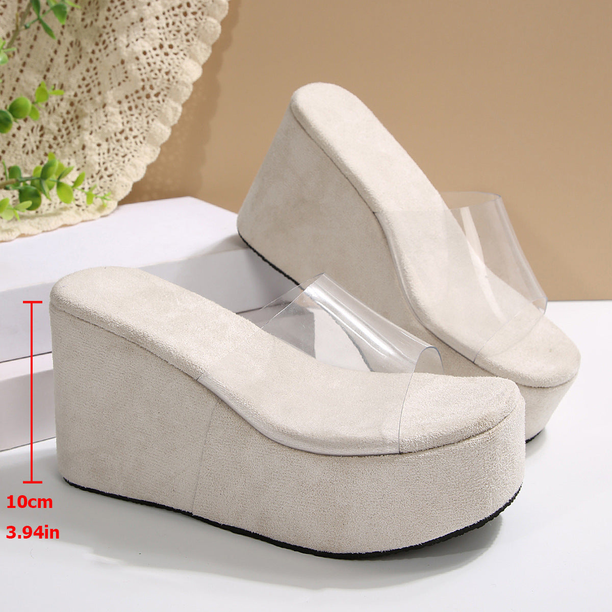 Damen Wedge-Pantoletten mit transparentem Riemendesign und komfortablem Fußbett