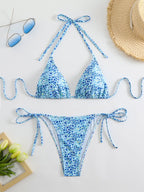 Damen Triangel-Bikini-Set mit verspieltem Blumenmuster R&B