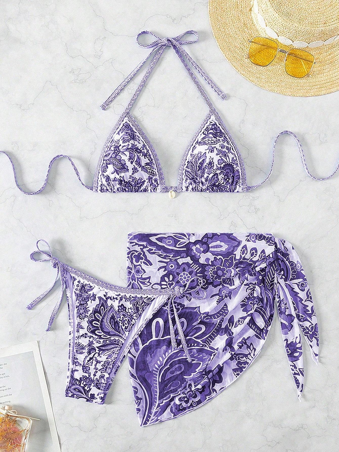 Damen Triangel-Bikini-Set mit elegantem Wickelrock R&B